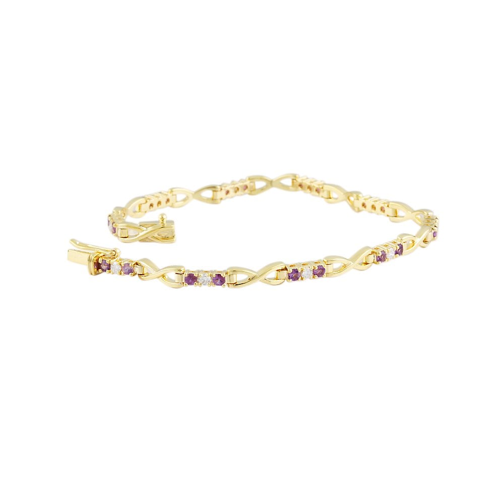 9ct Yellow Gold Amethyst 0.80ct And Diamond 0.42ct Kiss Link Bracelet