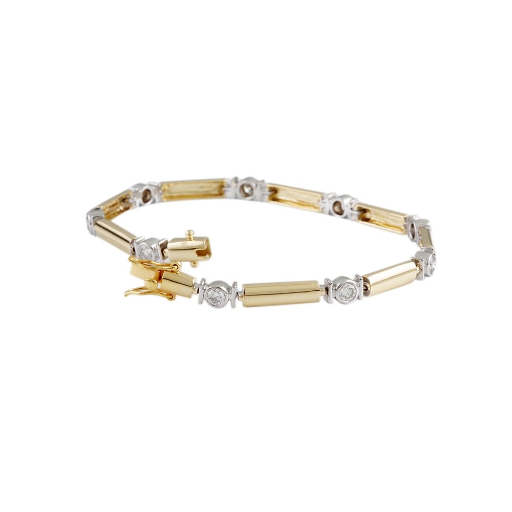 9ct Yellow And White Gold Diamond And Bar Bracelet 1.28ct