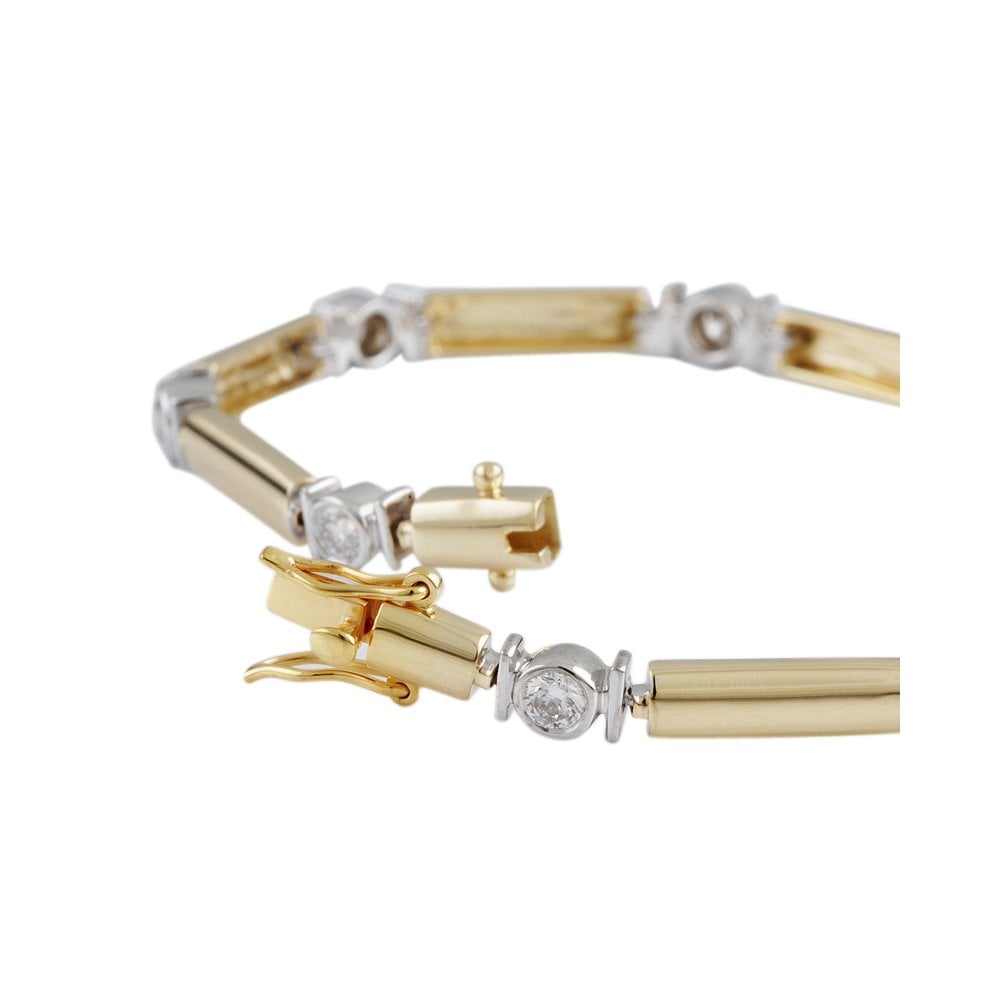 9ct Yellow And White Gold Diamond And Bar Bracelet 1.28ct