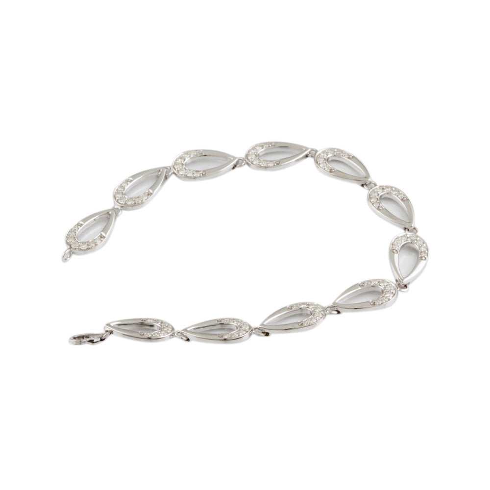 9ct White Gold Diamond Set Tear Drop Open Link Bracelet 1.35ct