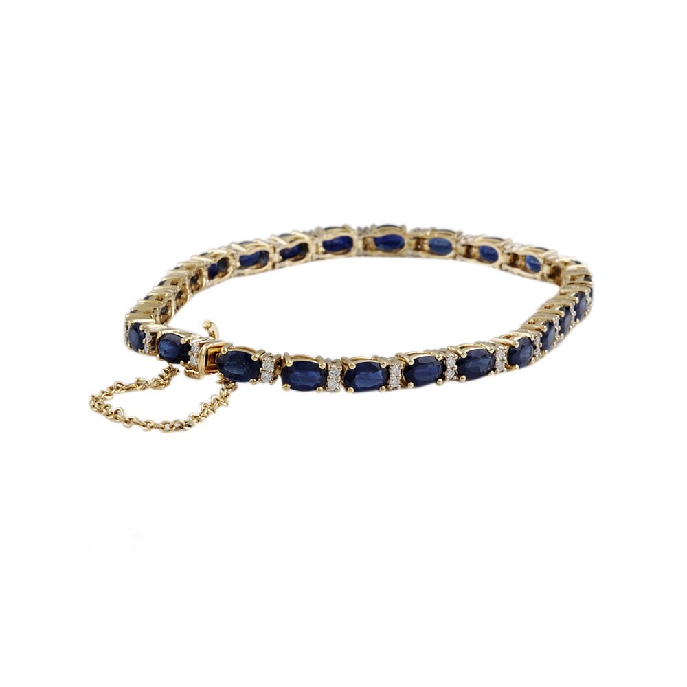 9ct Yellow Gold Sapphire 14.09ct And Diamond 0.63ct Line Bracelet