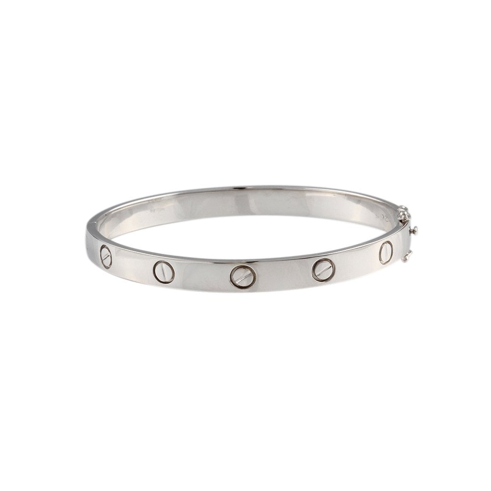 9ct White Gold Hinged Bangle With Screw Detail