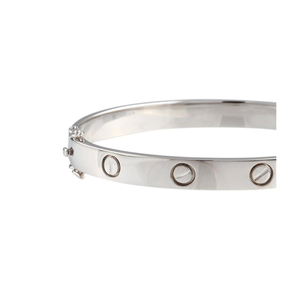 9ct White Gold Hinged Bangle With Screw Detail