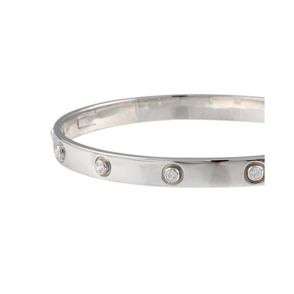 9ct White Gold Hinged Diamond Set Bangle 0.35ct