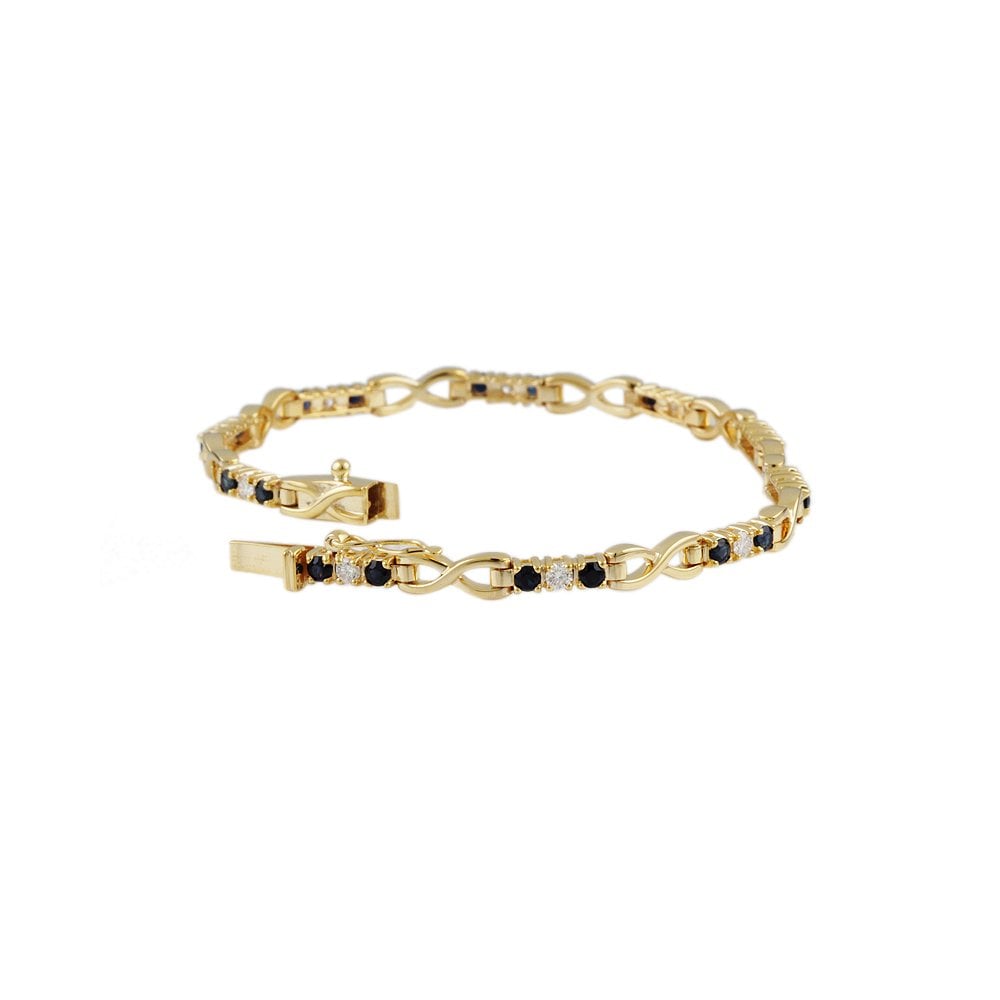 9ct Yellow Gold Sapphire 1.47ct And Diamond 0.53ct Kiss Link Bracelet