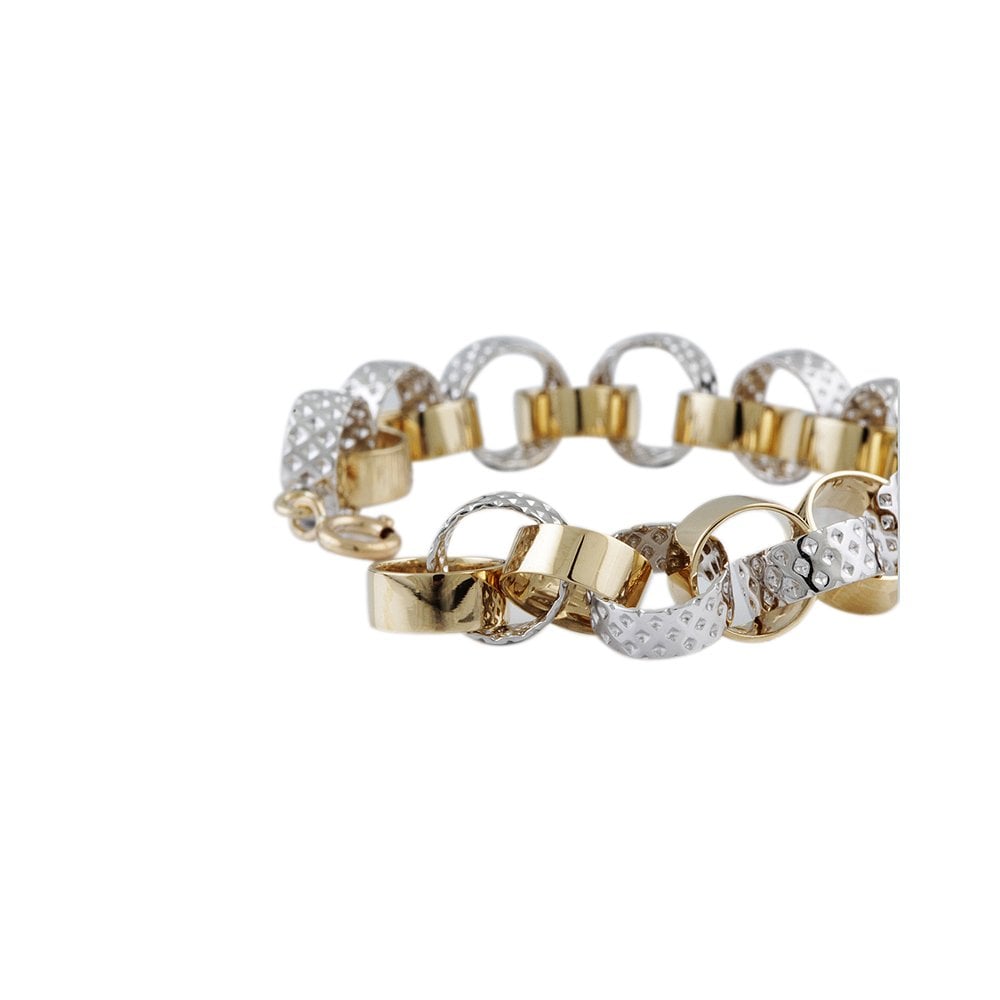 9ct Yellow And White Gold Textured Link Bracelet