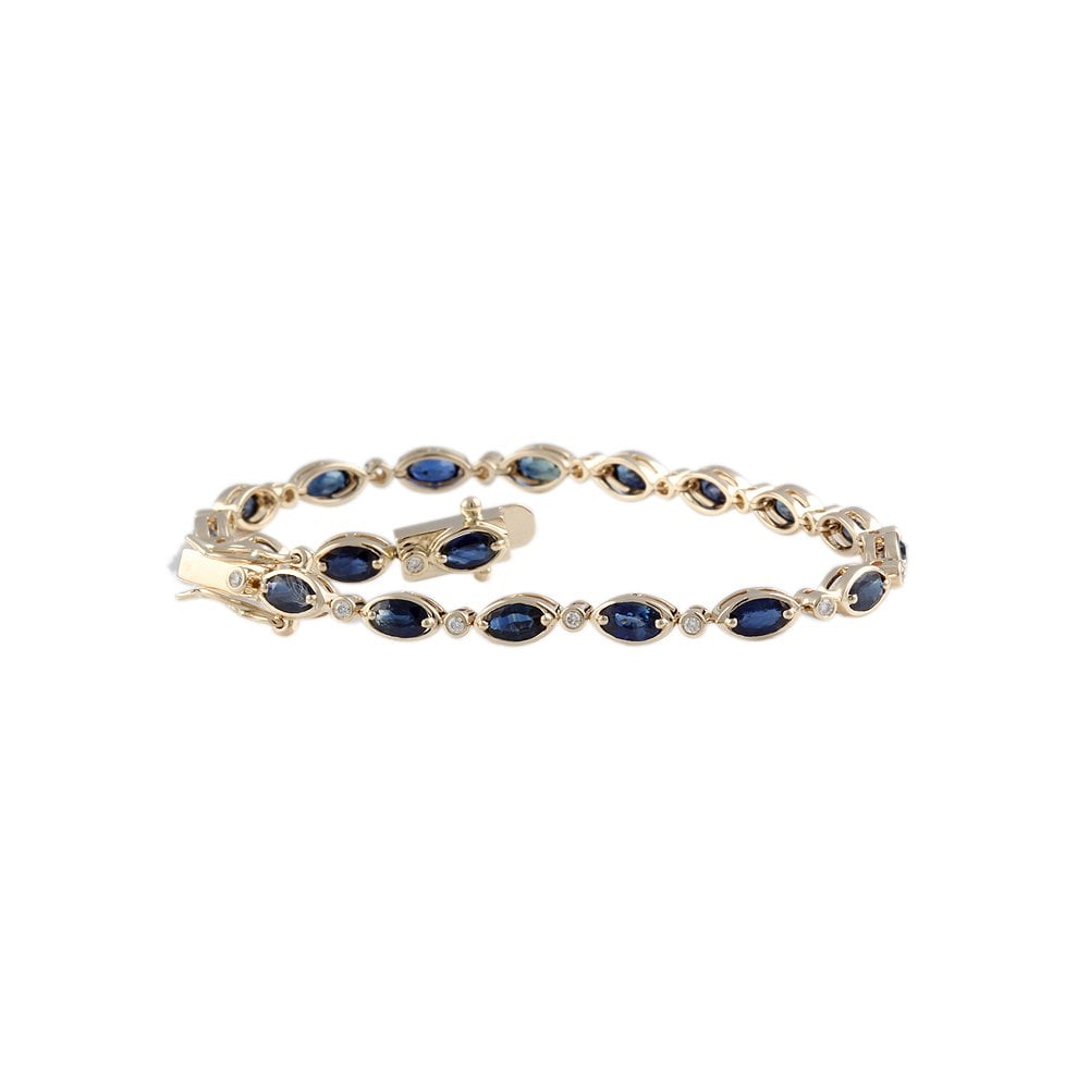 9ct Yellow Gold Sapphire 5.71ct And Diamond 0.20ct Line Bracelet