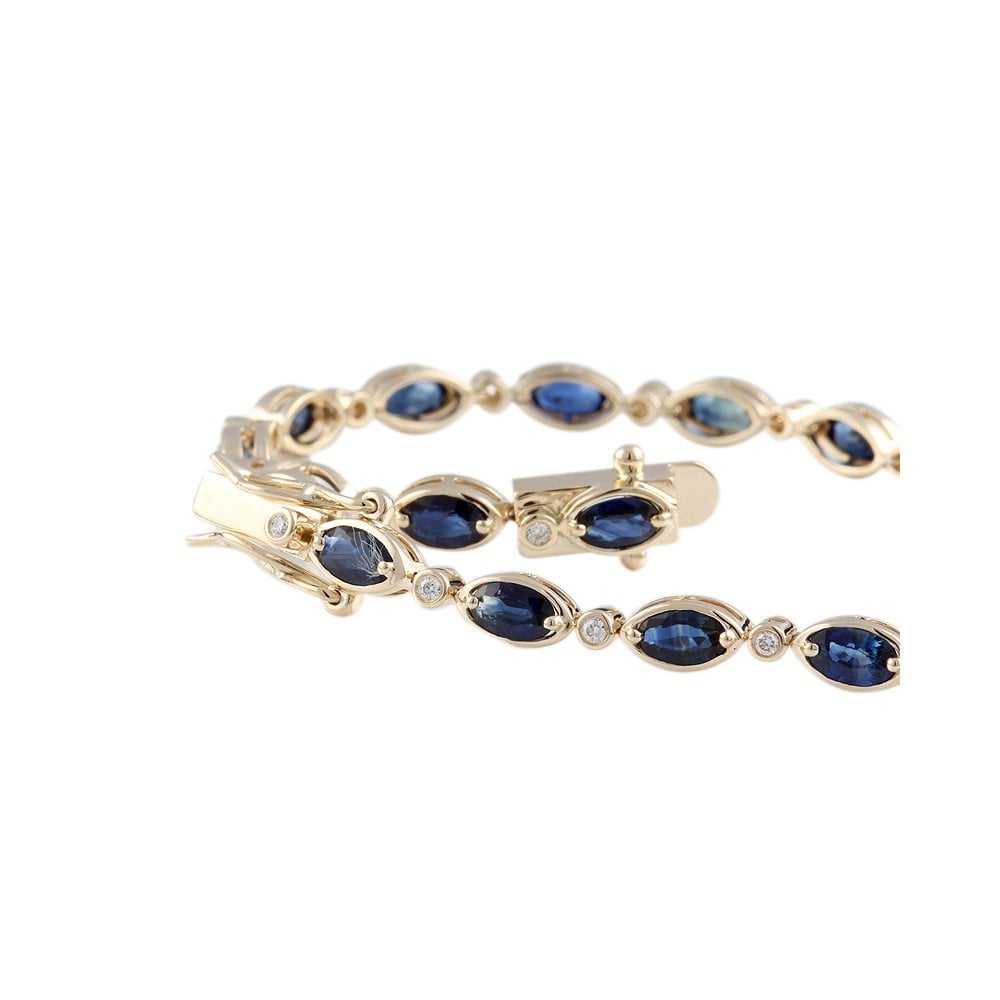 9ct Yellow Gold Sapphire 5.71ct And Diamond 0.20ct Line Bracelet