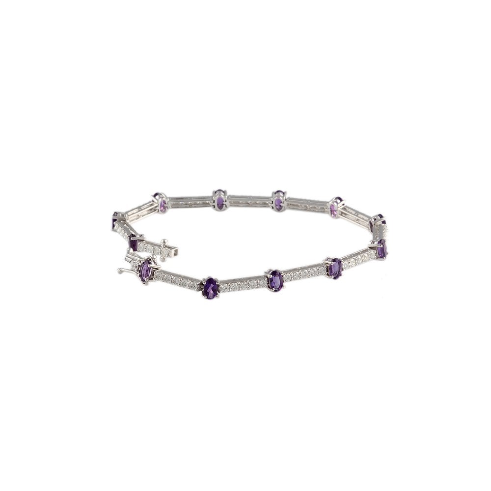 9ct White Gold Amethyst 2.65ct And Diamond Set Bar Bracelet 1.99ct