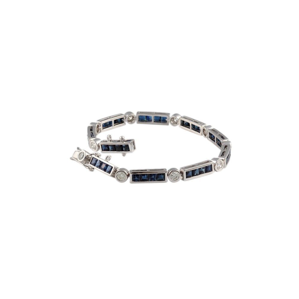 9ct White Gold Diamond 1.35ct And Sapphire Set Bar Bracelet 8.48ct