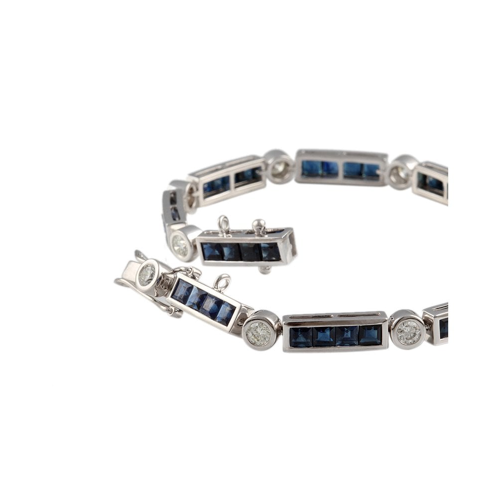 9ct White Gold Diamond 1.35ct And Sapphire Set Bar Bracelet 8.48ct