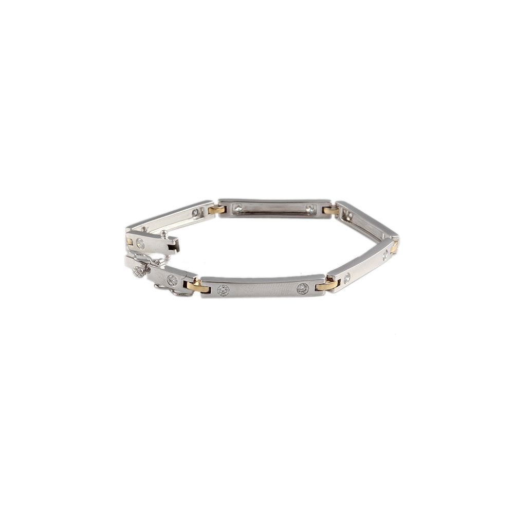 9ct White And Yellow Gold Diamond Set Bar Link Bracelet 1.08ct