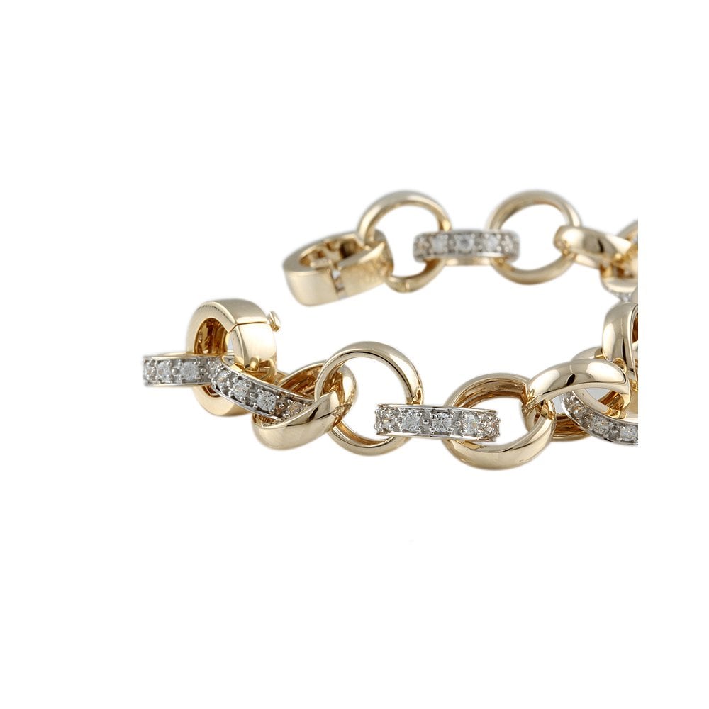 9ct Yellow And White Gold Diamond Set Open Belcher Link Bracelet 3.36ct