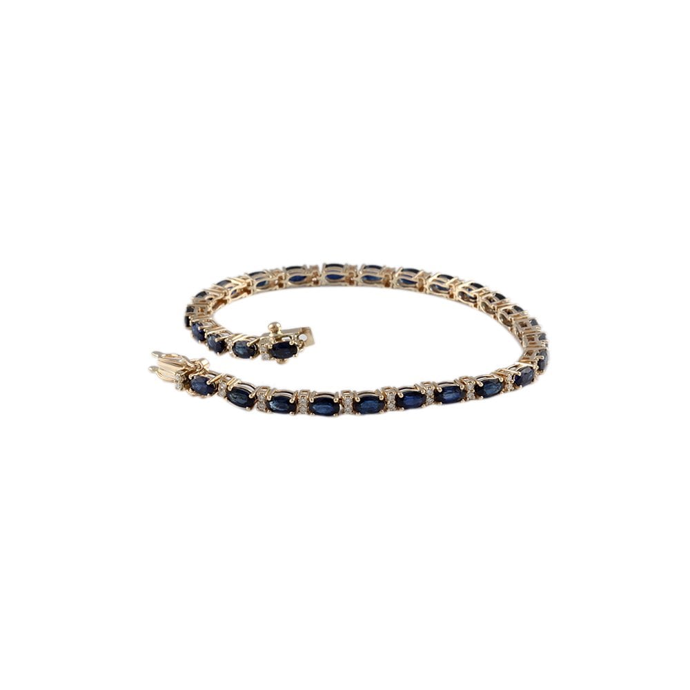 9ct Yellow Gold Sapphire 9.45ct And Diamond 0.64ct Line Bracelet