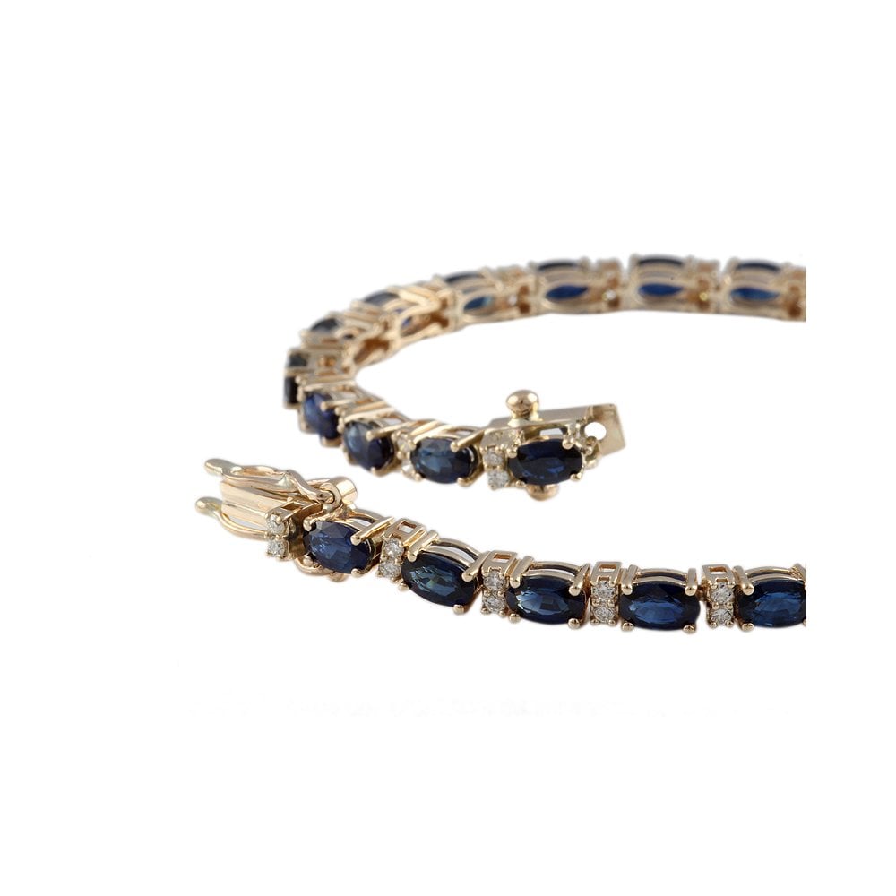 9ct Yellow Gold Sapphire 9.45ct And Diamond 0.64ct Line Bracelet
