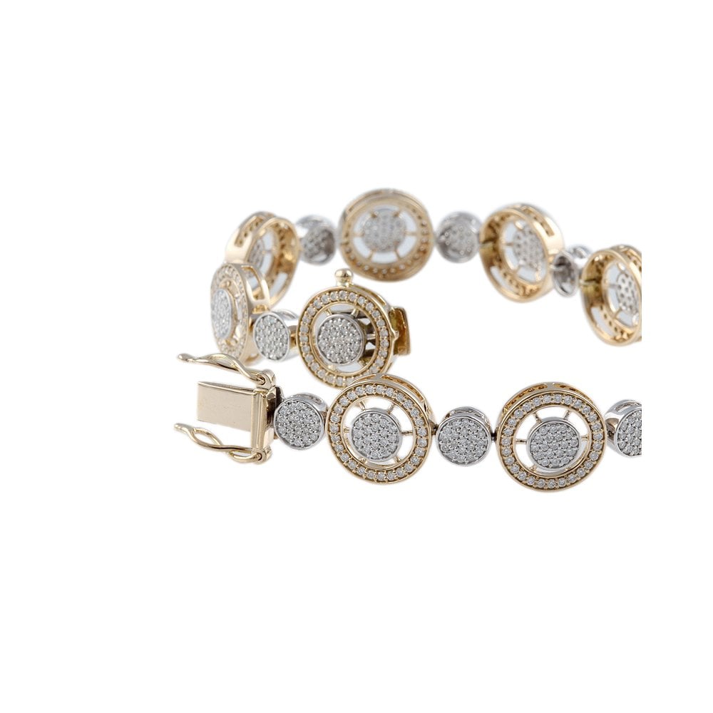 9ct Yellow And White Gold Cluster And Halo Diamond Bracelet 2.49ct