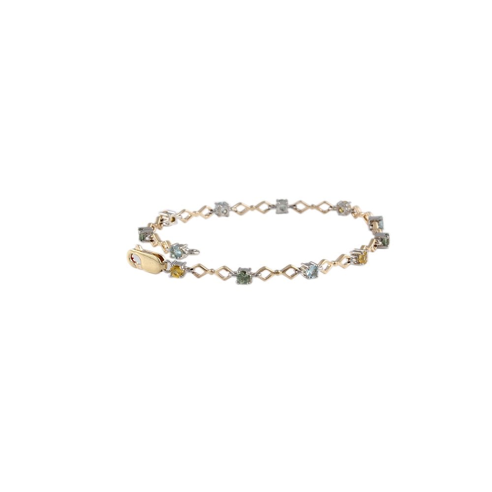 9ct Yellow And White Gold Multi Stone Open Diamond Shape Link Bracelet 1.46ct