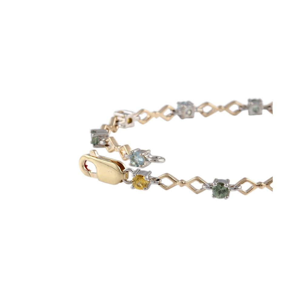 9ct Yellow And White Gold Multi Stone Open Diamond Shape Link Bracelet 1.46ct