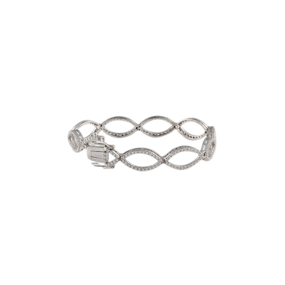 9ct White Gold Diamond Set Crossing Wave Bracelet 30.09ct