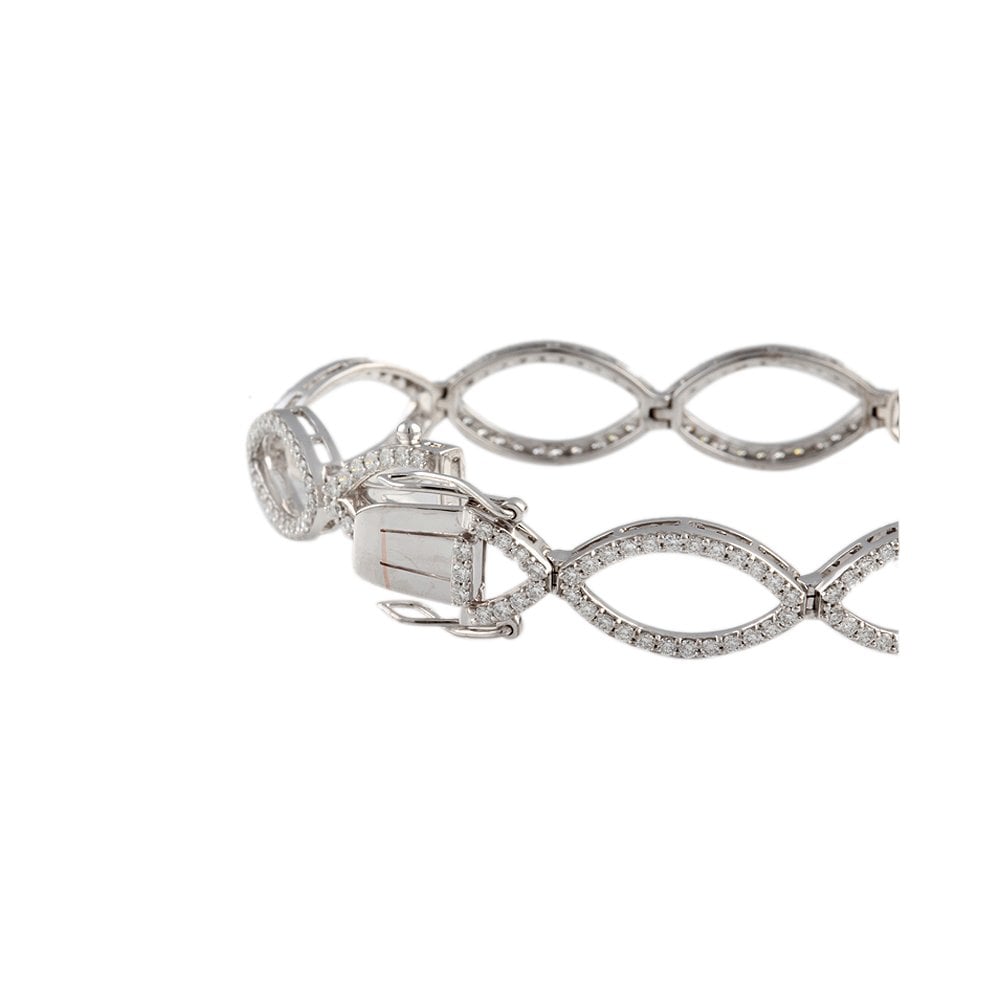 9ct White Gold Diamond Set Crossing Wave Bracelet 30.09ct