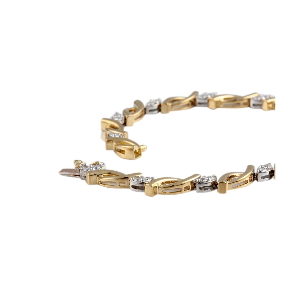 9ct Yellow And White Gold Diamond Set Fancy Link Bracelet 0.84ct