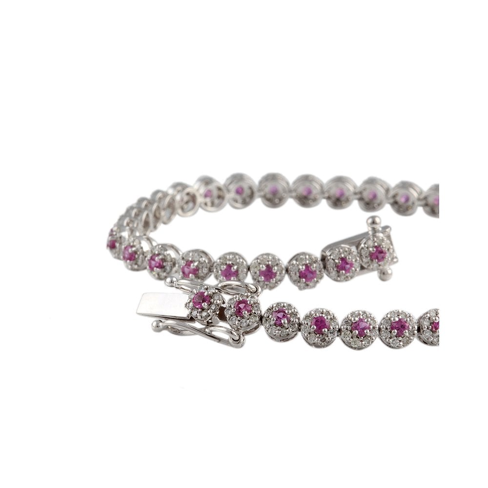 9ct White Gold Sapphire 1.80ct And Diamond 1.69ct Cluster Link Bracelet