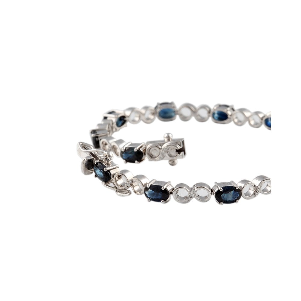 9ct White Gold Sapphire 6.91ct And Diamond 0.15ct Line Bracelet
