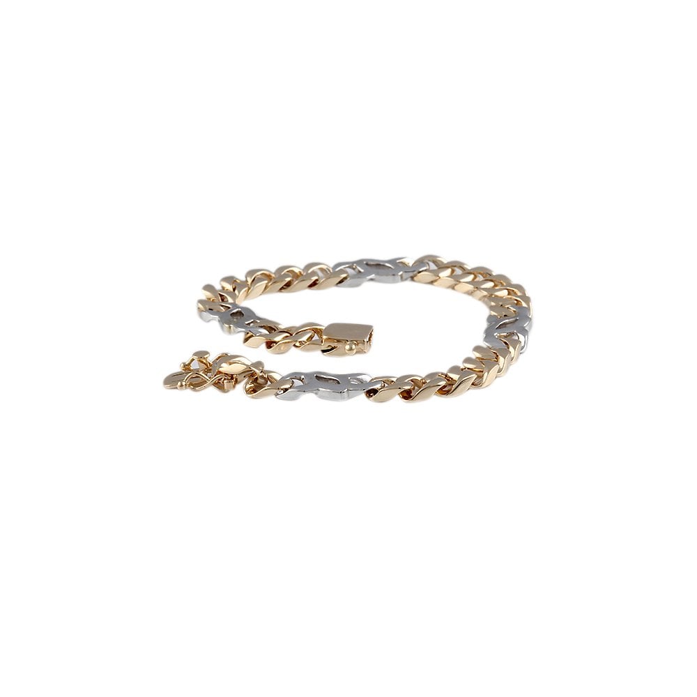 9ct Yellow and White Gold Curb Link Chain Bracelet