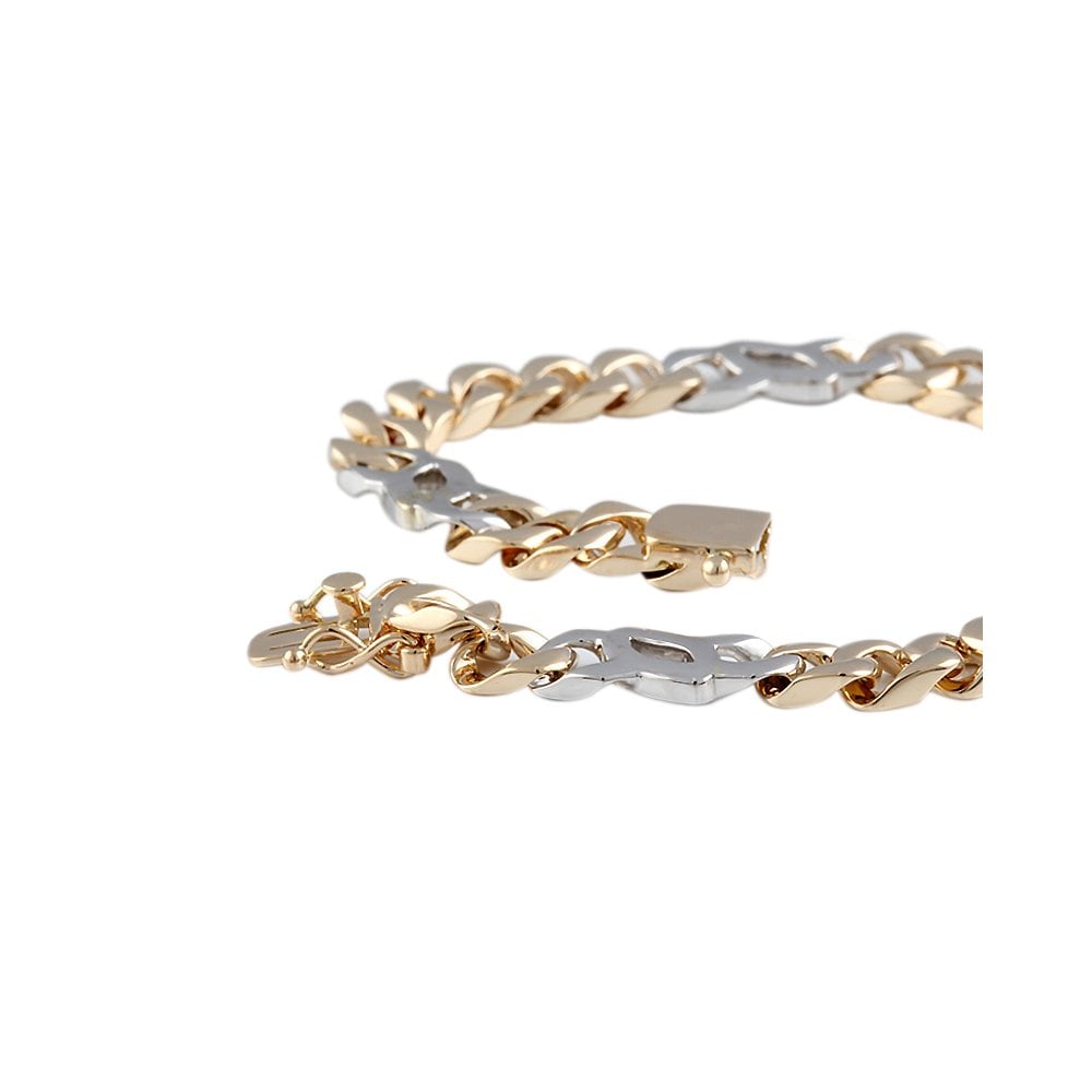 9ct Yellow and White Gold Curb Link Chain Bracelet