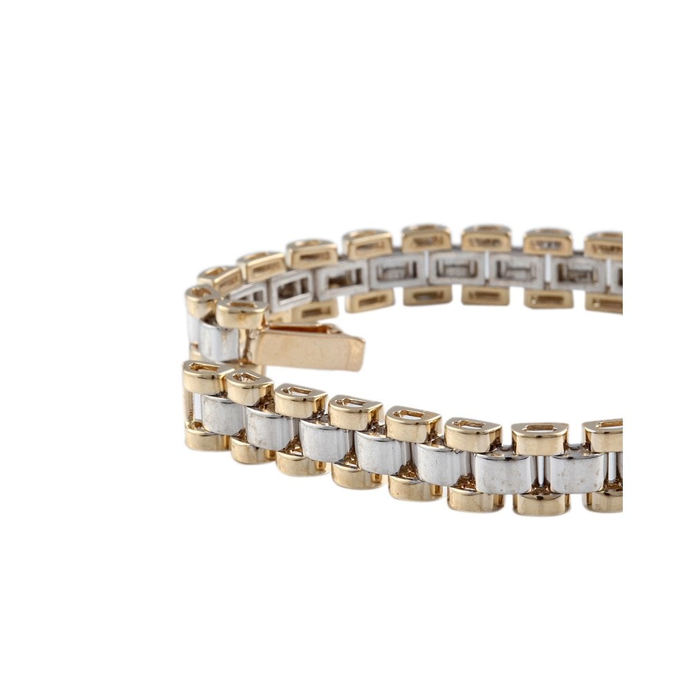 9ct Yellow and White Gold Wrist Watch Band Style Bracelet