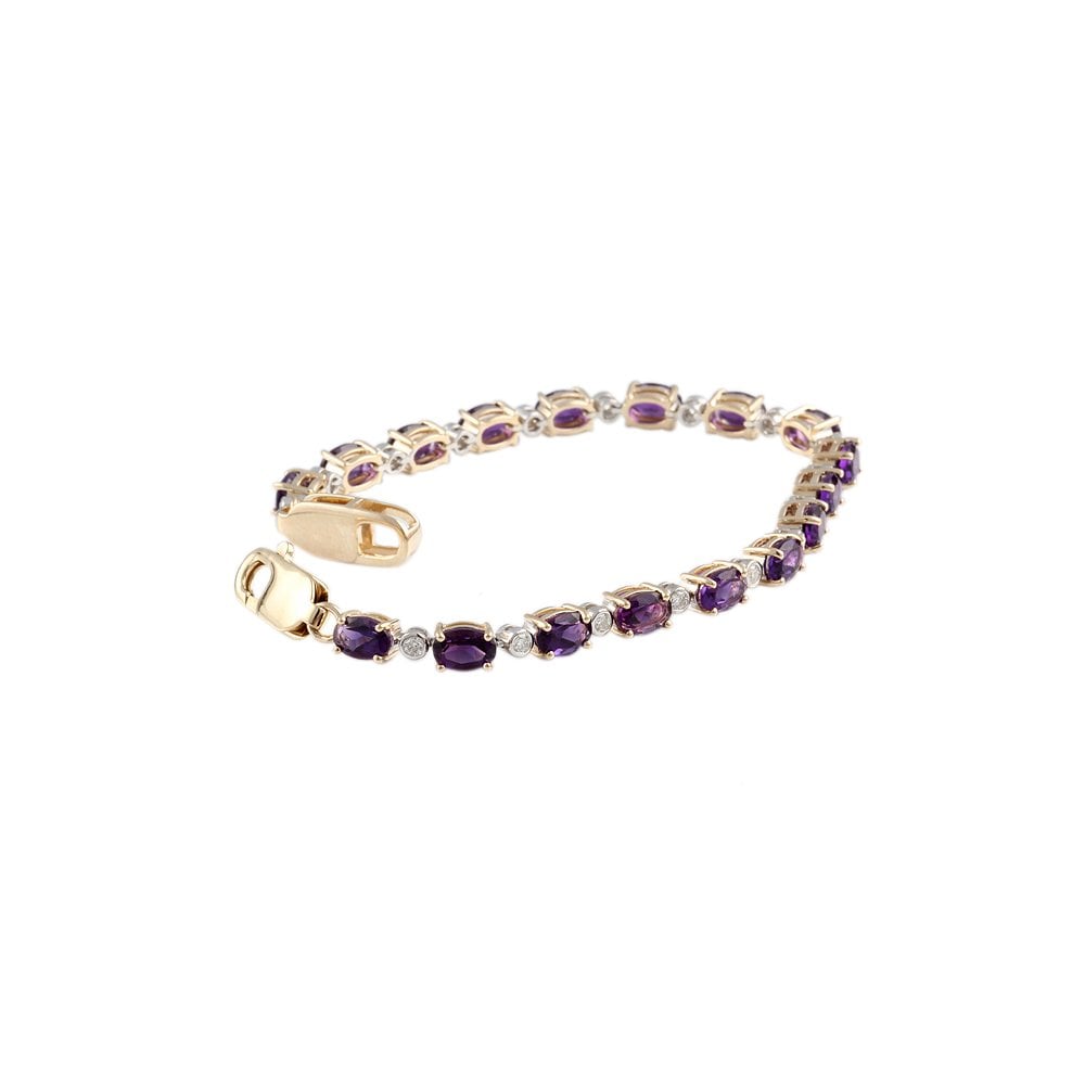 9ct Yellow Gold Amethyst 7.45ct And Diamond 0.61ct Line Bracelet