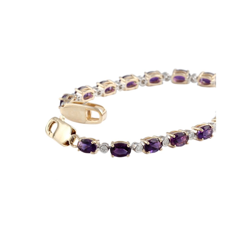 9ct Yellow Gold Amethyst 7.45ct And Diamond 0.61ct Line Bracelet