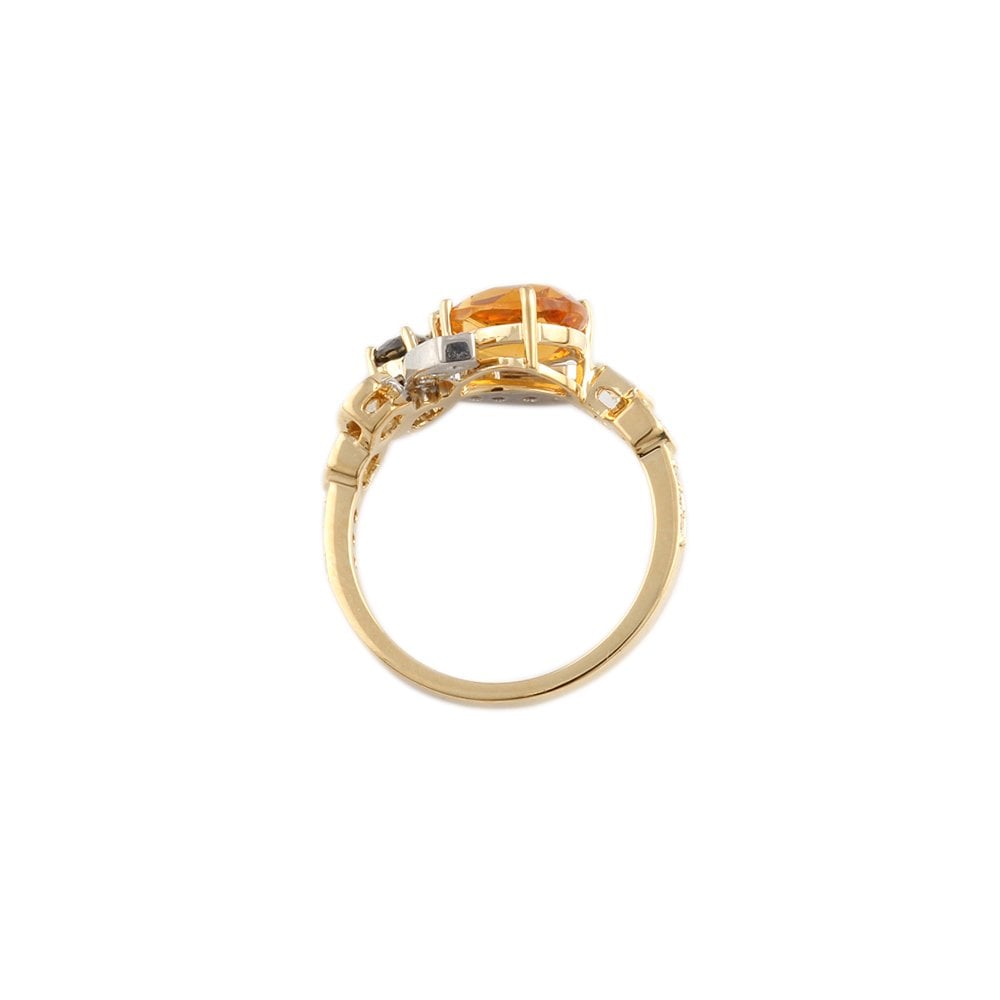 Yellow and White Gold 0.58ct Round Brilliant Cut Diamonds and 1.66ct Pear Shape Citrine Bee Ring