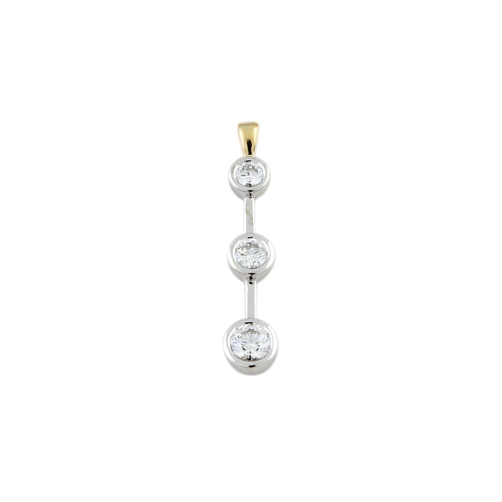 9ct Yellow and White Gold 0.85ct Round Brilliant Cut Diamonds Three Stone Pendant