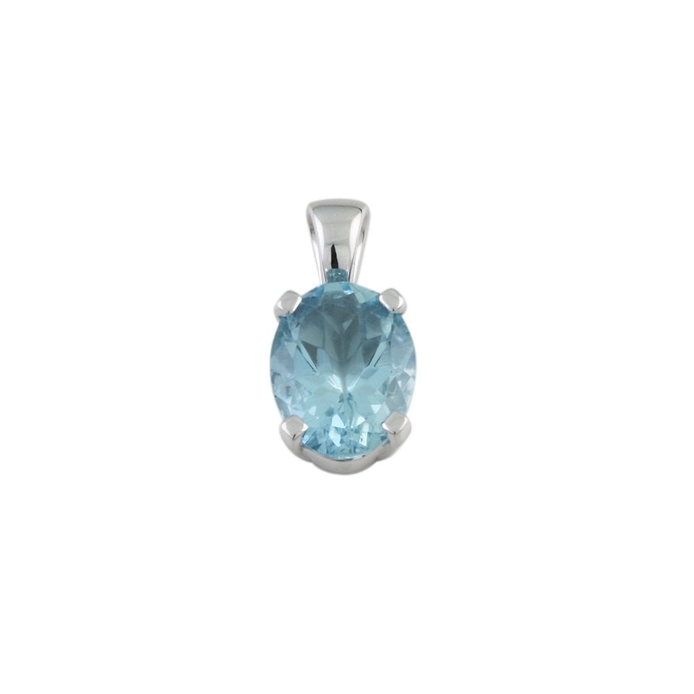 9ct White Gold 0.50ct Oval Aquamarine Single Stone Pendant