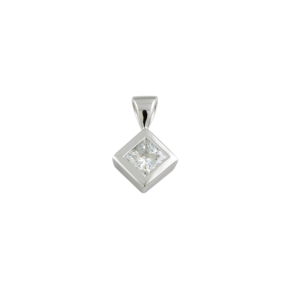 9ct White Gold 0.35ct Princess Cut Diamond Solitaire Pendant