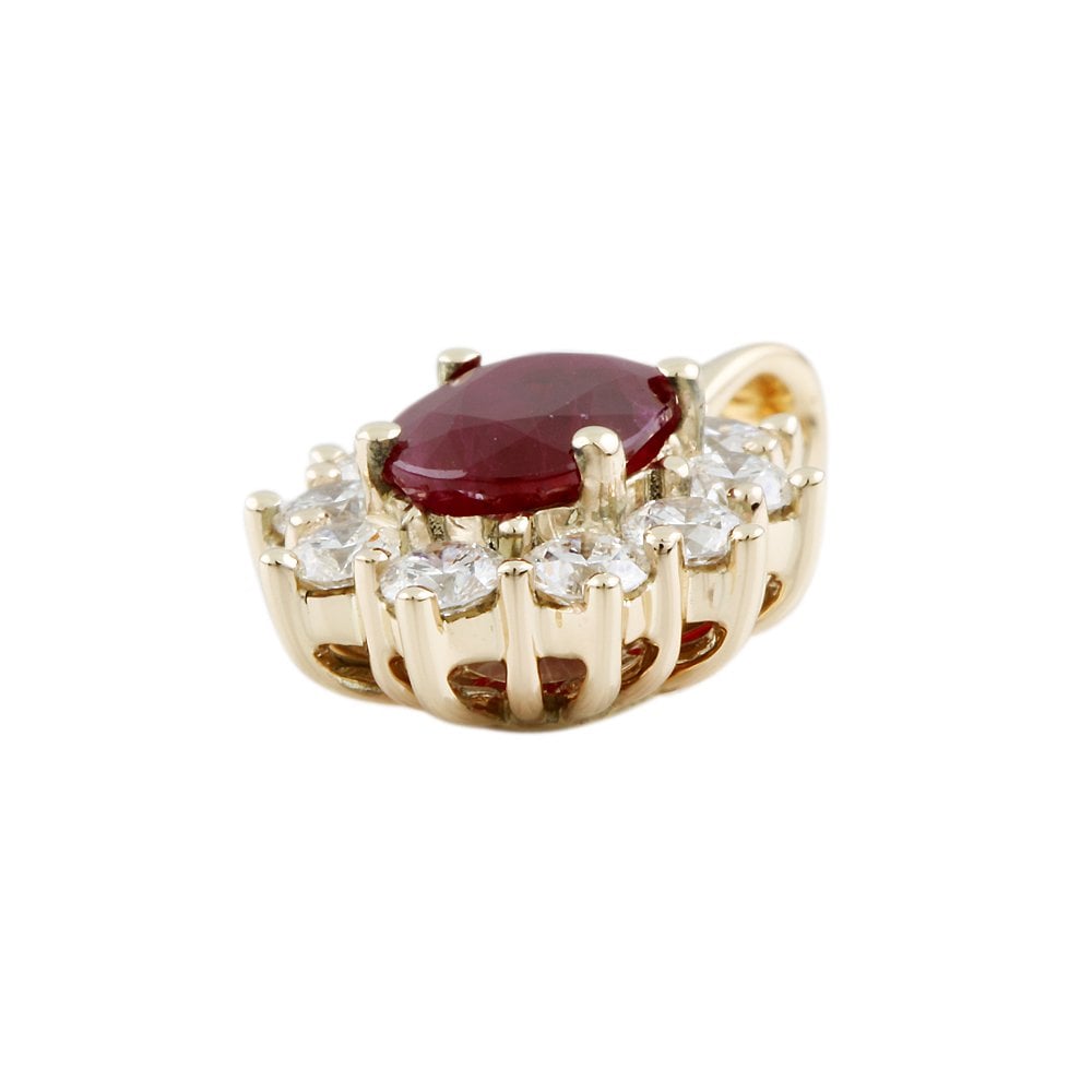9ct Yellow Gold 0.70ct Round Brilliant Cut Diamonds and 1.40ct Oval Ruby Cluster Pendant