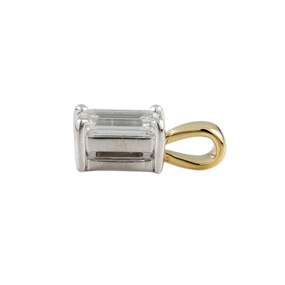 9ct Yellow and White Gold 0.55ct Emerald Cut Diamond Solitaire Pendant