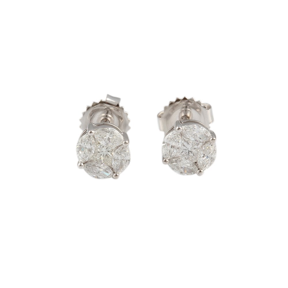 White Gold 0.65ct Round Brilliant and Marquise Diamonds Illusion Set Earrings