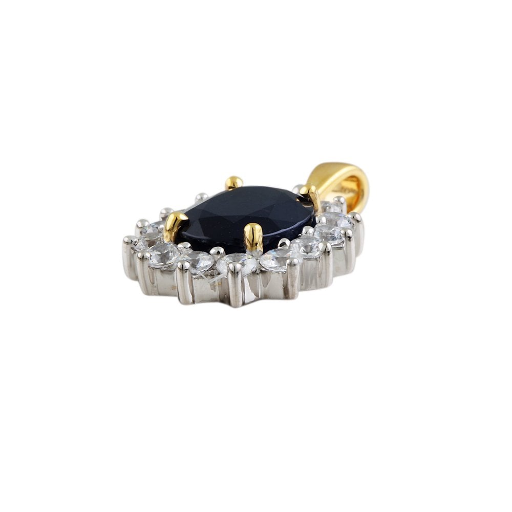 9ct Yellow and White Gold 2.20ct Round Brilliant Cut Diamonds and 4.90ct Oval Blue Sapphire Cluster Pendant