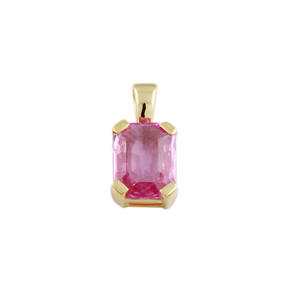 9ct Yellow Gold 2.25ct Emerald Cut Pink Sapphire Single Stone Pendant