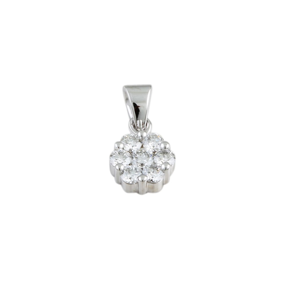 9ct White Gold 0.45ct Round Brilliant Cut Diamonds Seven Stone Cluster Pendant