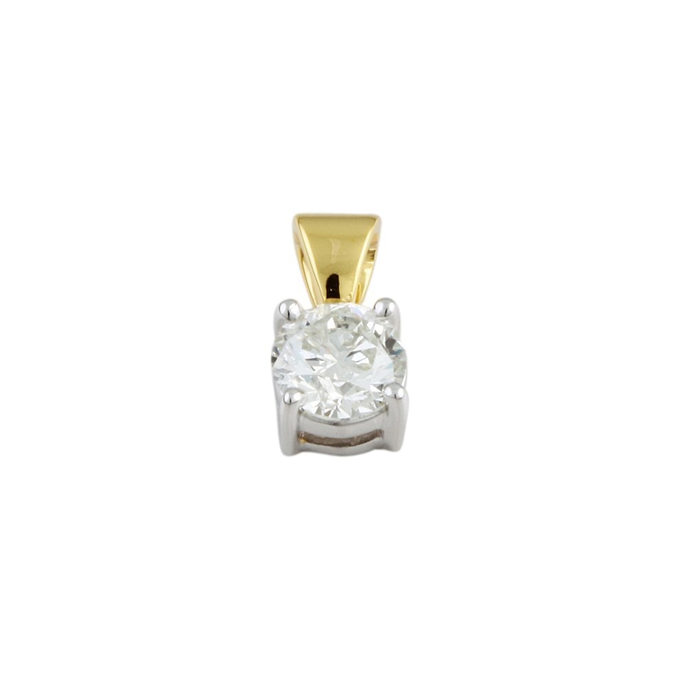 9ct Yellow and White Gold 0.65ct Round Brilliant Cut Diamond Solitaire Pendant