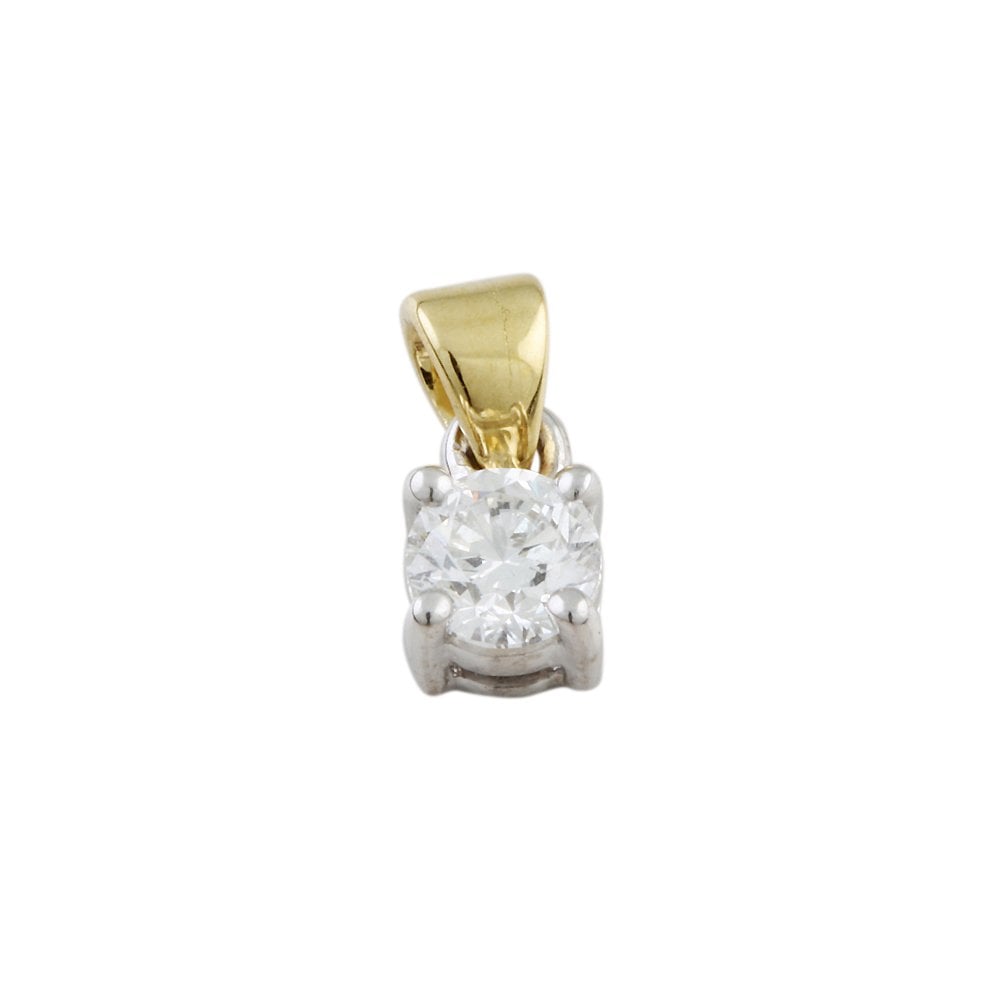 9ct Yellow and White Gold 0.40ct Round Brilliant Cut Diamond Solitaire Pendant