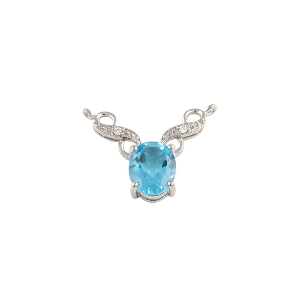 9ct White Gold 0.03ct Round Brilliant Cut Diamonds and 2.80ct Oval Blue Topaz Pendant
