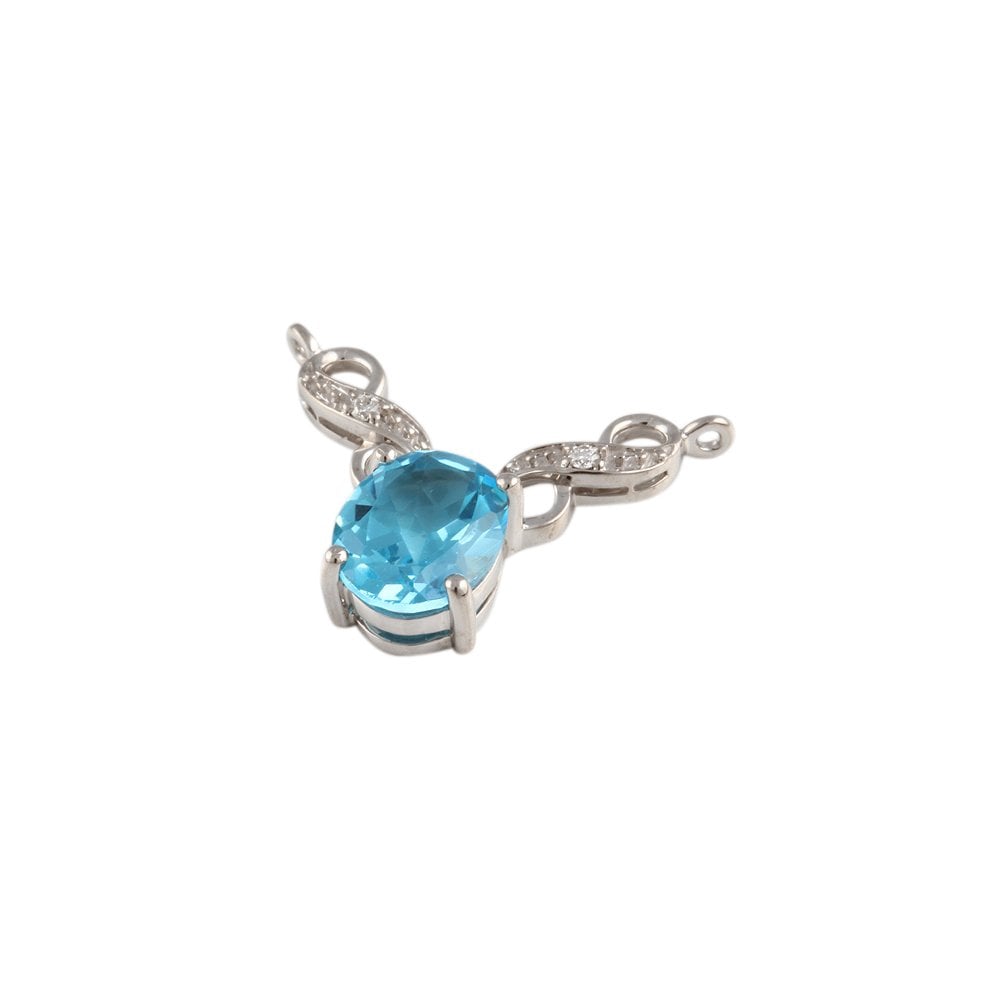 9ct White Gold 0.03ct Round Brilliant Cut Diamonds and 2.80ct Oval Blue Topaz Pendant