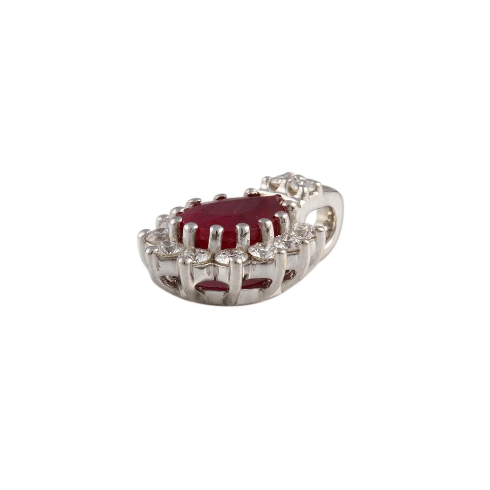 9ct White Gold 0.20ct Round Brilliant Cut Diamond and 0.90ct Oval Ruby Cluster Pendant