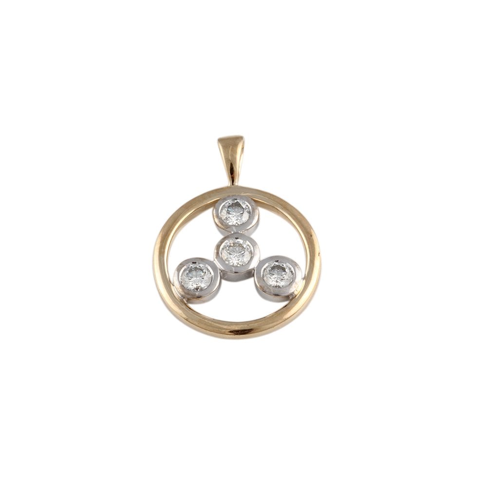 9ct Yellow and White Gold 0.60ct Round Brilliant Cut Diamond Four Circle Pendant