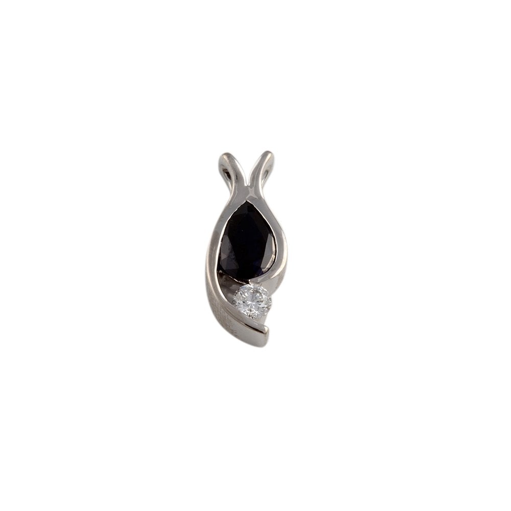 9ct White Gold 0.20ct Diamond and 1.30ct Blue Sapphire Pendant