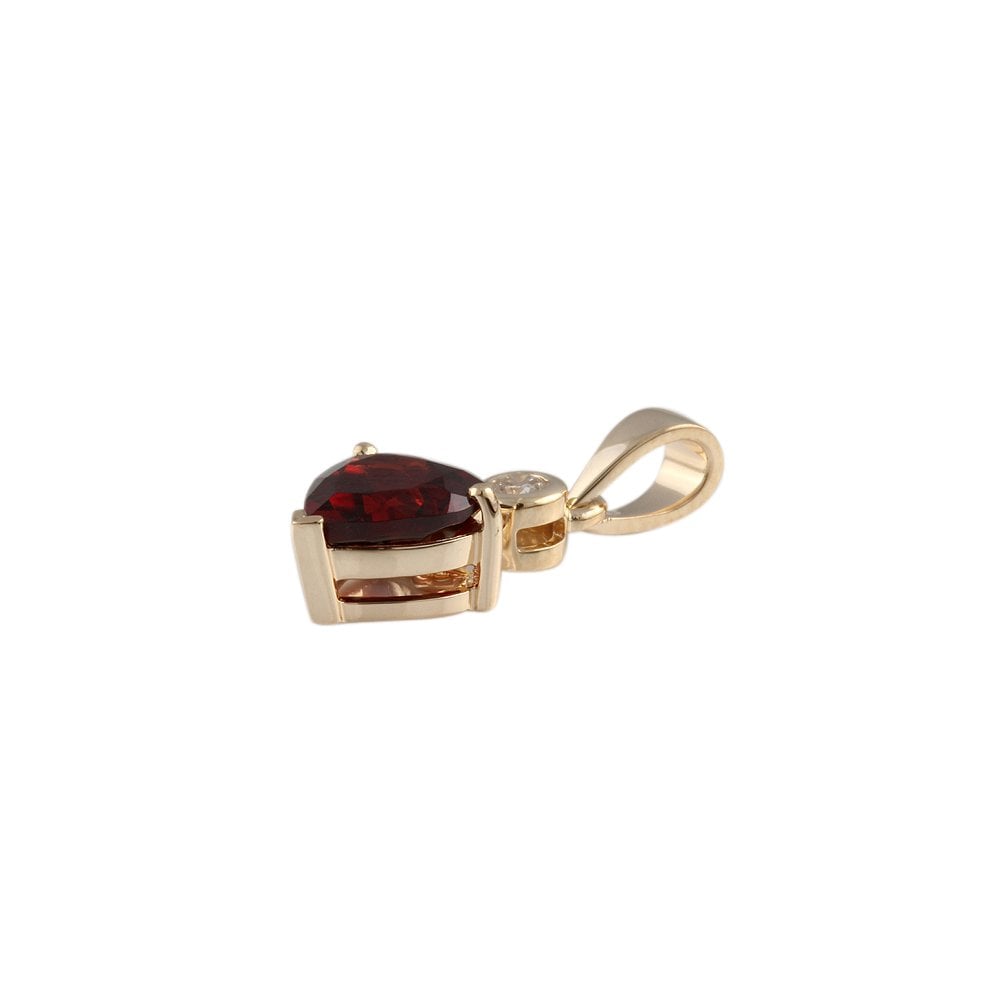 9ct Yellow Gold 0.10ct Round Brilliant Cut Diamond and 2.00ct Heart Shape Garnet Pendant